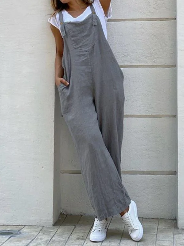 Solid color casual loose jumpsuit