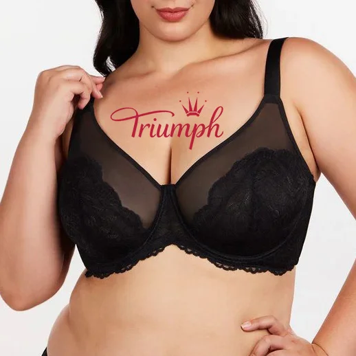 Triumph - 3-częściowy (75A-110F) koronkowy, oddychający biustonosz w kwiaty