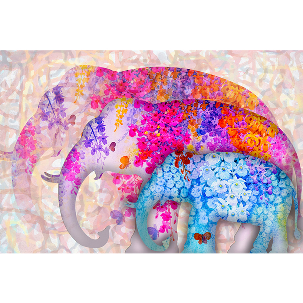 

30*40CM - Round Drill Diamond Painting - Flower Elephant, 501 Original