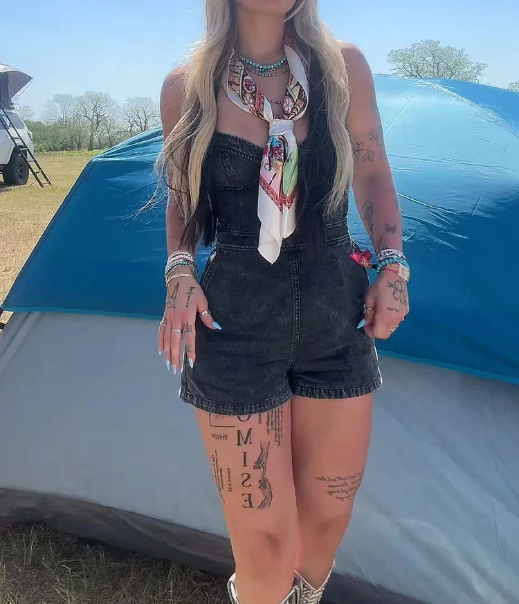 Sleeveless Backless Sexy Denim Romper