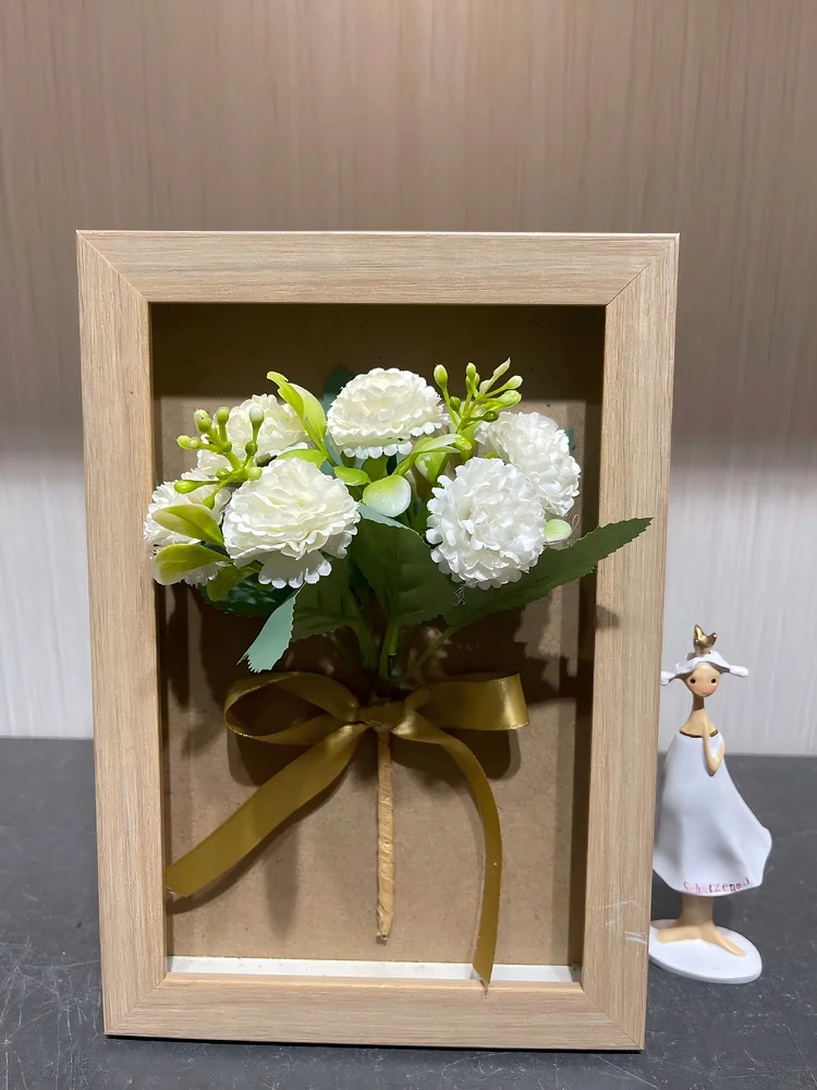 White Carnation Realistic Framed Bouquet (6.7*9.6 in) - Desktop 3D Decor Ornament