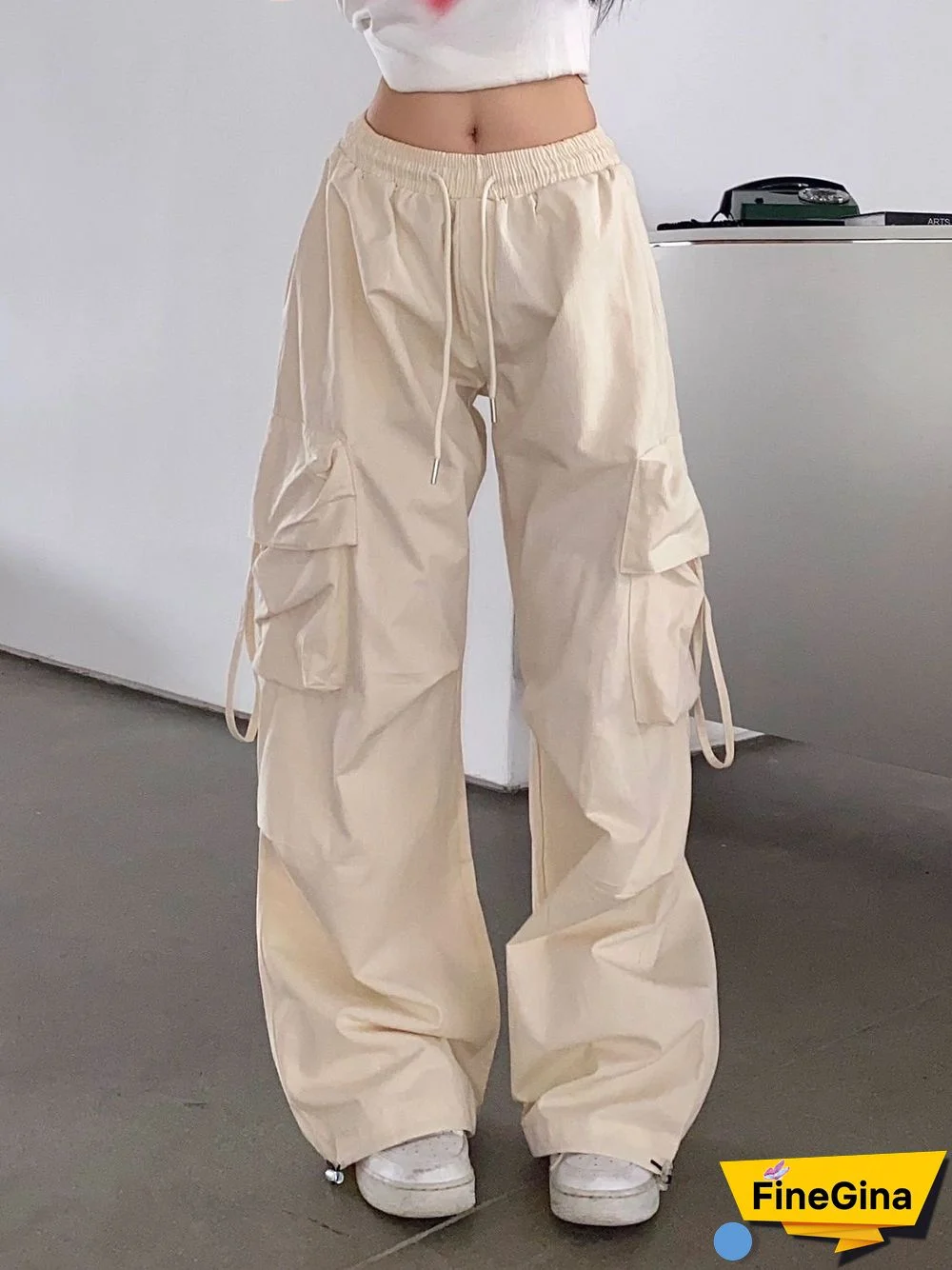 Y2K Baggy Cargo Pants Women Harajuku Retro Solid Oversize Wide Leg Cargo Pants