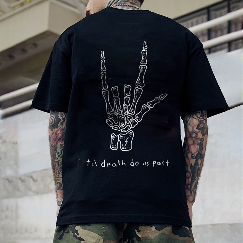 Minnieskull Till Death Do Us Part Skull Hand Printed Men's Casual T-shirt - Minnieskull