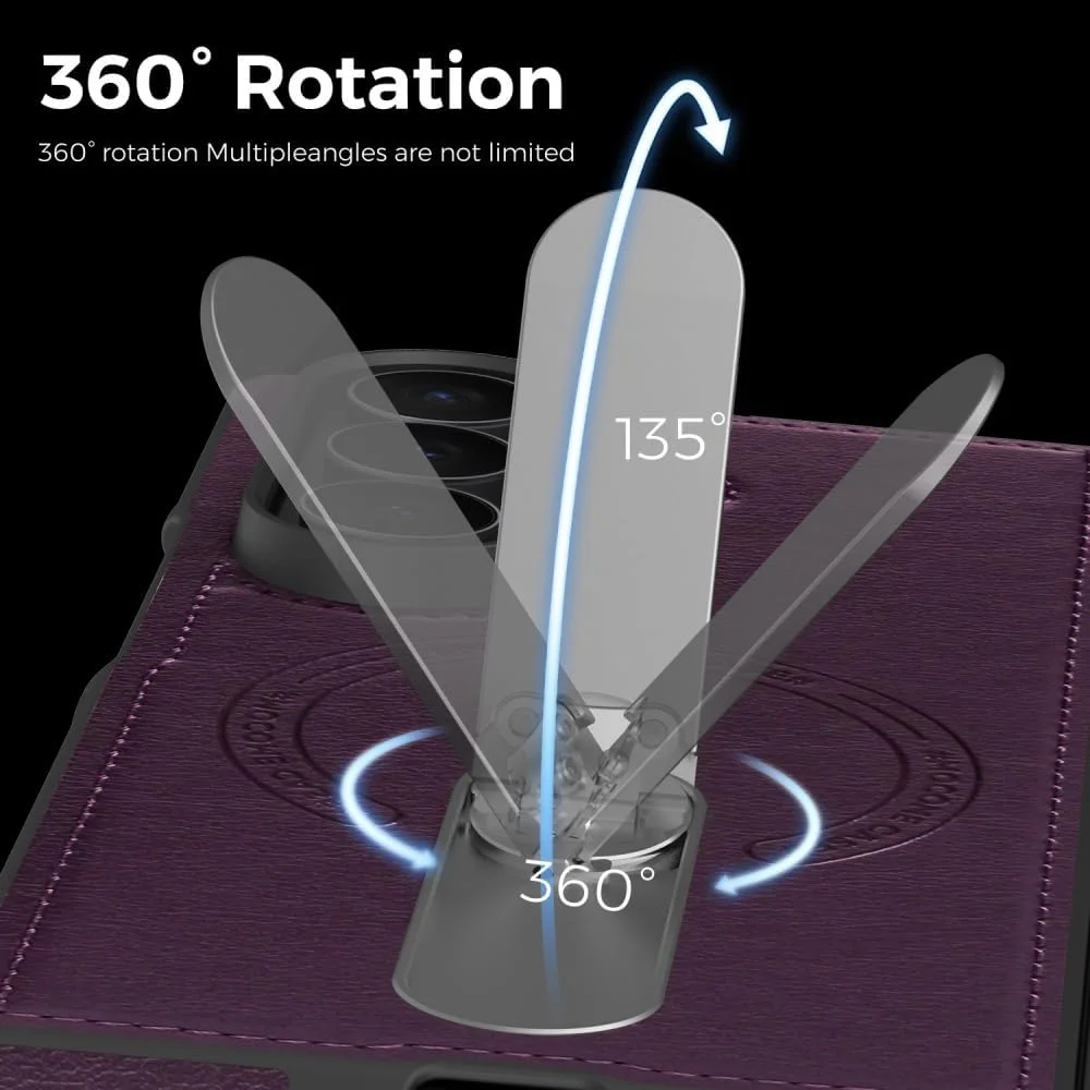 360 Rotae Kickstand Leather Case for Samsung Galaxy Z Fold 7 6 5 4 3 5G Magnetic Heavy Duty Cover, Military Shockproof Cases 