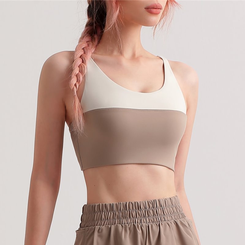 Buy Gravel contrast color naked feeling light support sports bra with removable pads of high quality on Hergymclothing