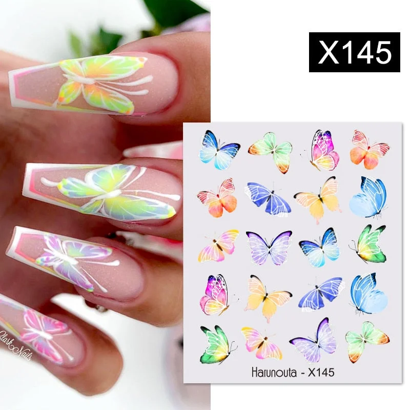 Harunouta Butterfly Flower Design Leaves Nail Water Decals Color Wave Geometric Line Charms Sliders Decoration Tips For Nail Art-Nail Inspo