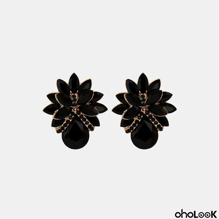 Flower Shape Glass Stone Stud Earrings