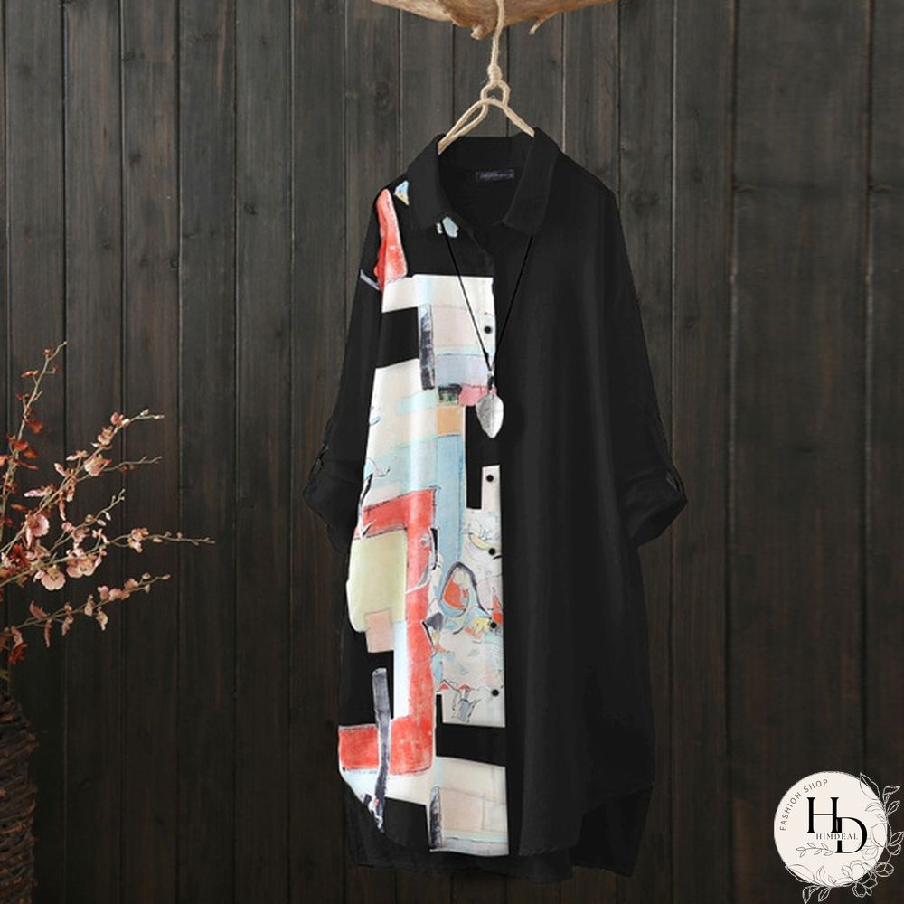 ZANZEA Women Autumn Long Sleeve Vintage Long Tops Loose Shirts Dress Irregualr Chiffon Blouse