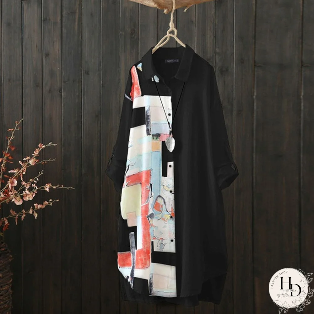 ZANZEA Women Autumn Long Sleeve Vintage Long Tops Loose Shirts Dress Irregualr Chiffon Blouse