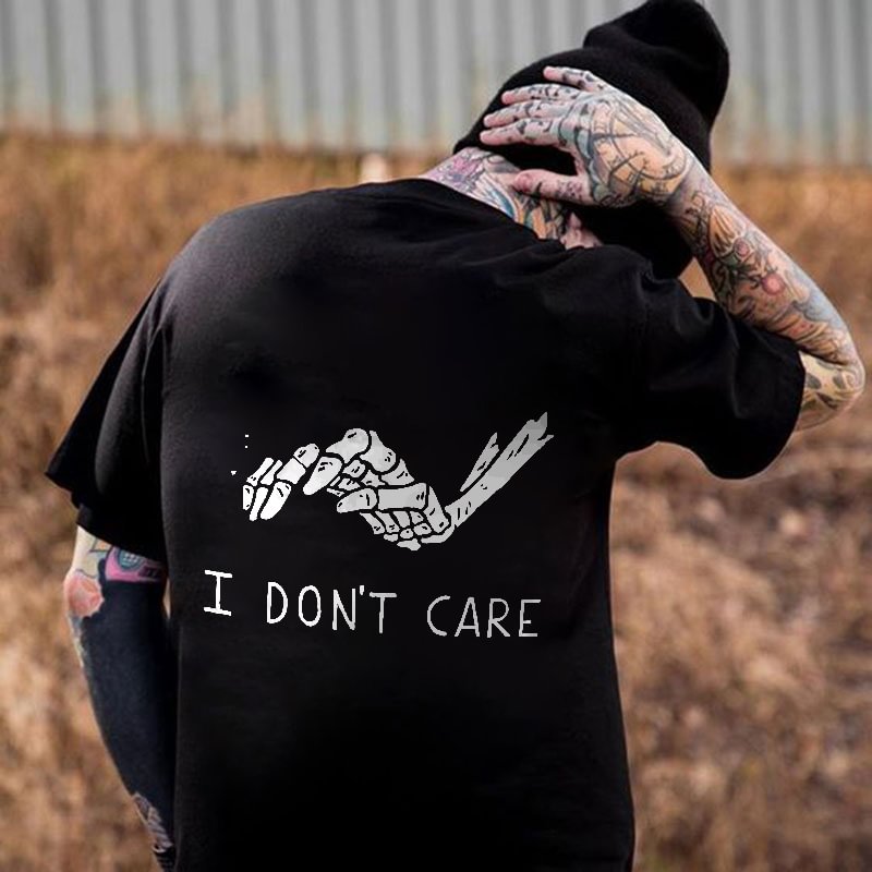 I Don't Care Skull's Hand Printed Men's T-shirt - Krazyskull