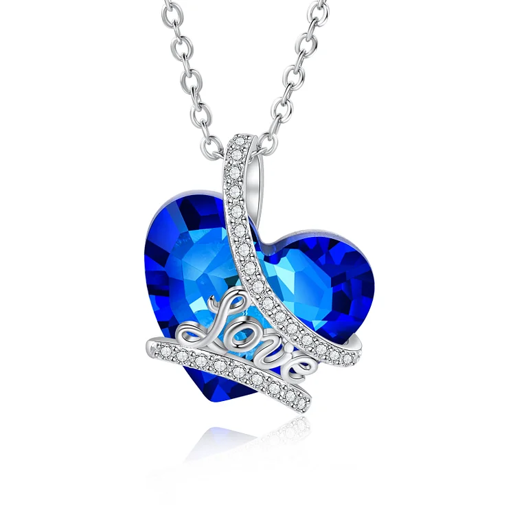 Heart Blue Crystal Necklace Love Knot Sapphire Necklace for Her