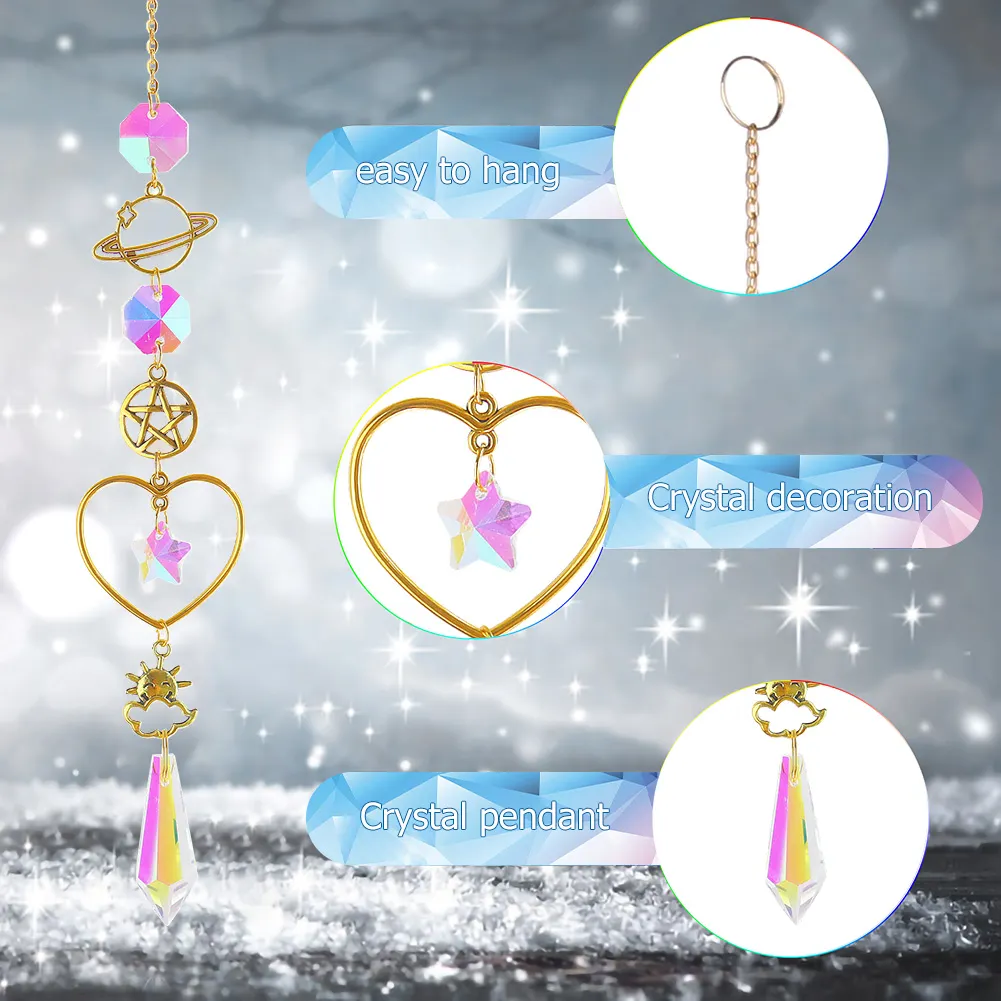 Star Crystal Chandelier Prism Wind Chimes Curtain Home Garden Pendants (C)