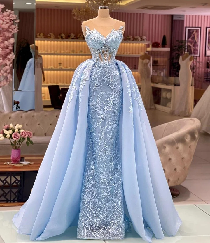 Beautiful Strapless Mermaid Long Embroidery Prom Dress With Detachable Tail  ZT0211