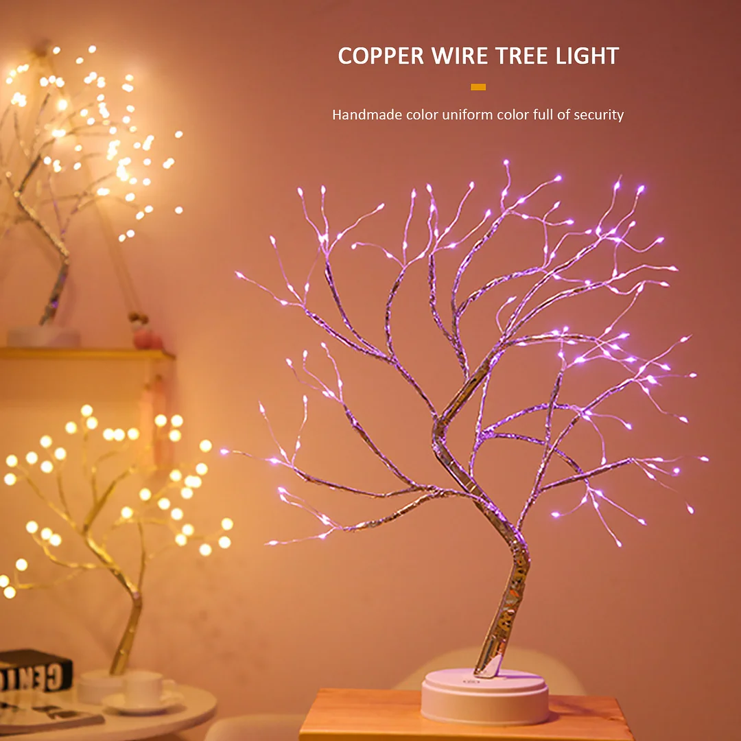 20 inch Tabletop Bonsai Tree Light, 108 LED Copper Wire Lamp (Pink)