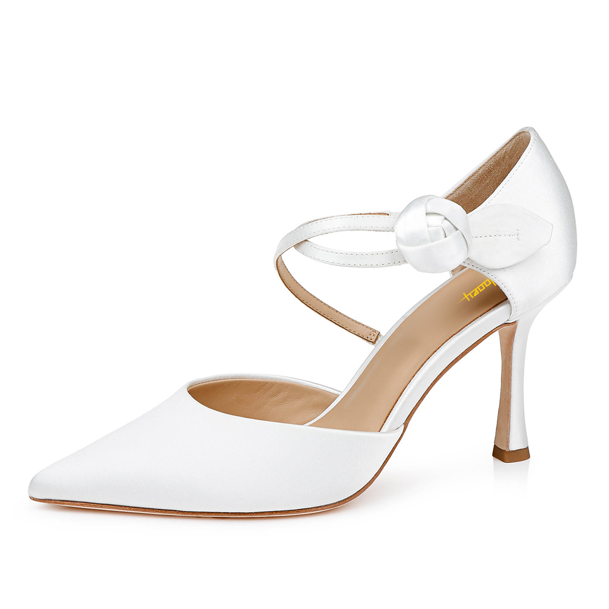 Flower Ankle Strap Pointed Toe Stiletto Heel Pumps for Women in White Nicepairs