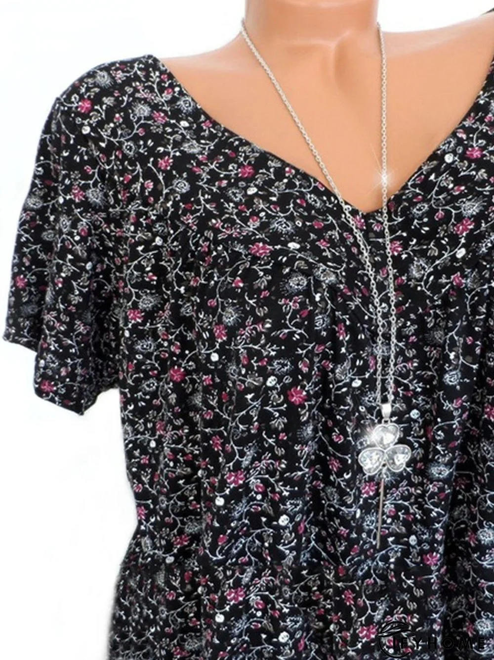 Casual V Neck Floral Short Sleeve Top | IFYHOME