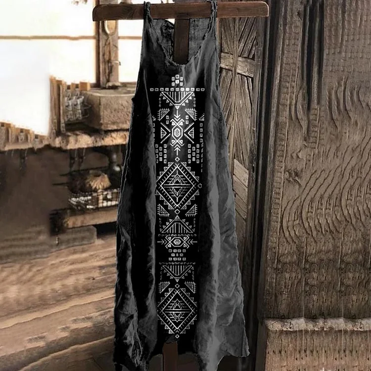 Tribal Totem Retro Cotton And Linen Maxi Dress