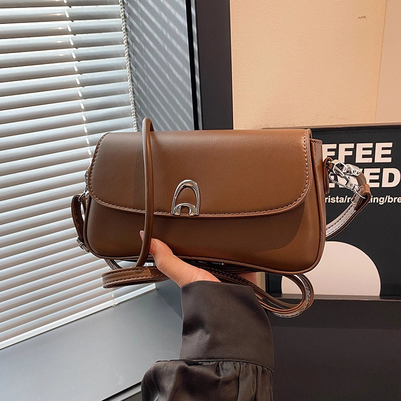 Women’s Medium Pu Leather Solid Color Classic Style Sewing Thread Square Flip Cover Underarm Bag