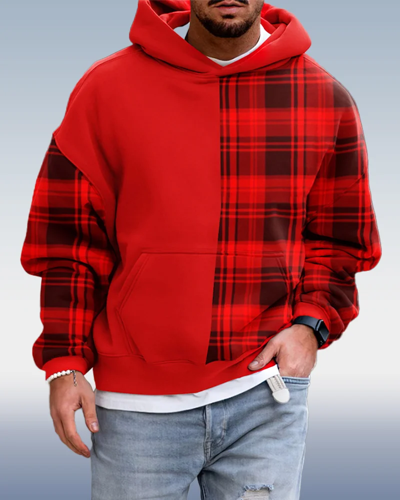 Men's Check Colorblock Hoodie 059