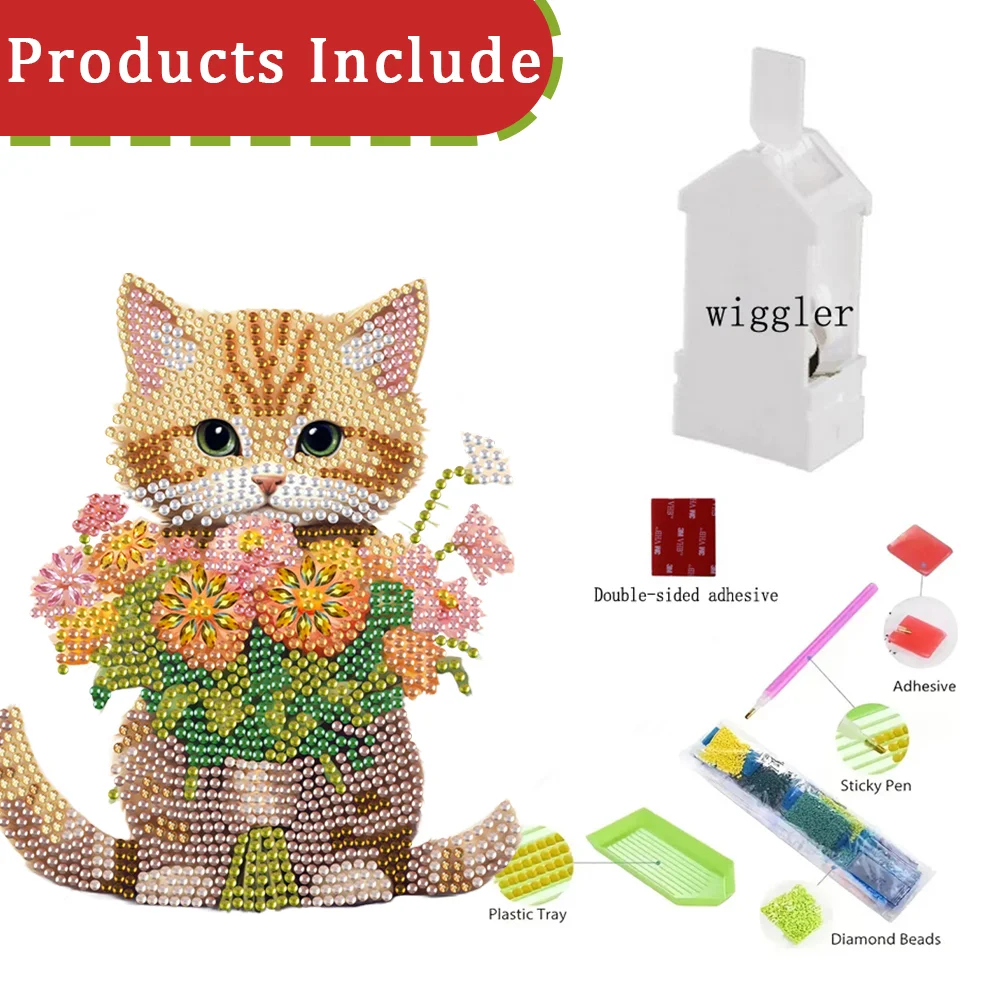 Xmas Acrylic Shaking Head 5D DIY Diamond Art Tabletop Decorations for Home (Cat)