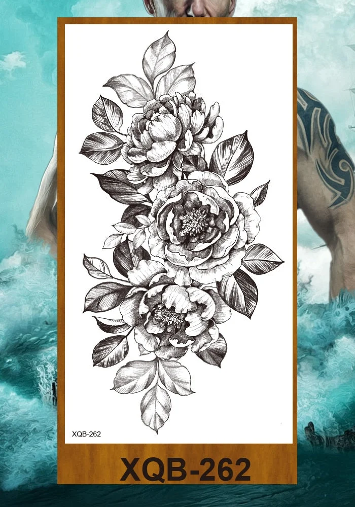 Temporary Tattoos Stickers Women Girls Arm Waist Buttocks Chest Art Fake Tatoo Sexy Flower Bush Peony Rose Lily Body Face Jewels