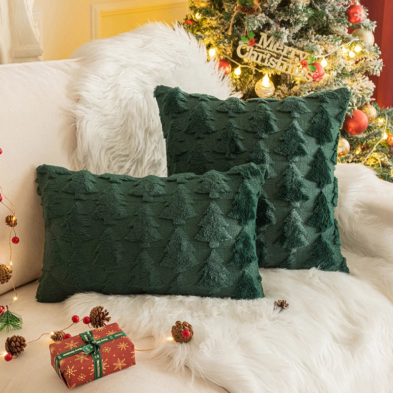 Christmas Pillow Case Plush Snowflake Christmas Tree Embroidered Hair Living Room Sofa Cushion Holiday Party Decorative Pillow Case