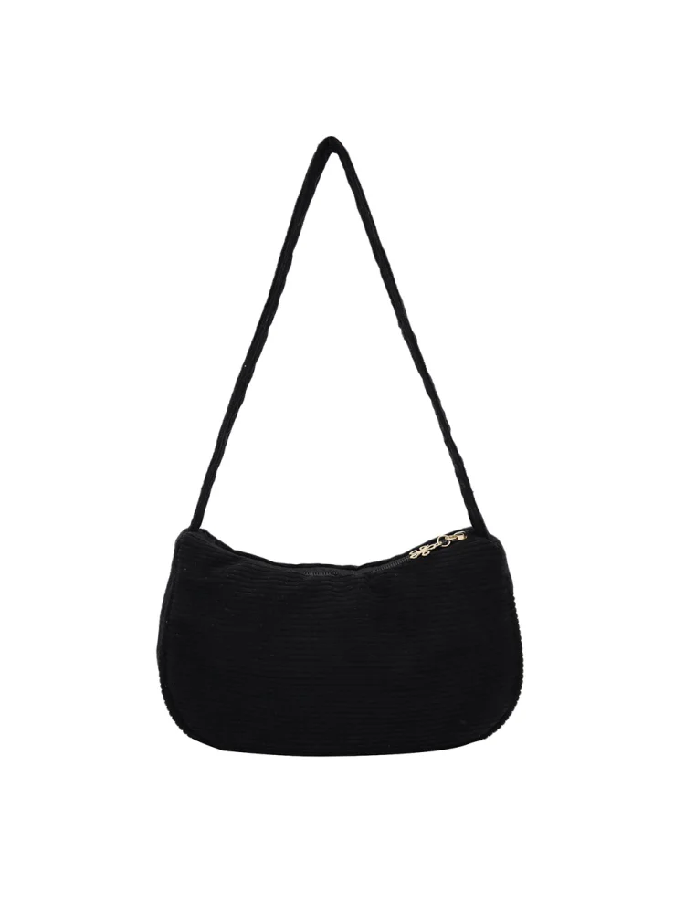 Fashion Women Corduroy Shoulder Underarm Bag Solid Color Handbags (Black)