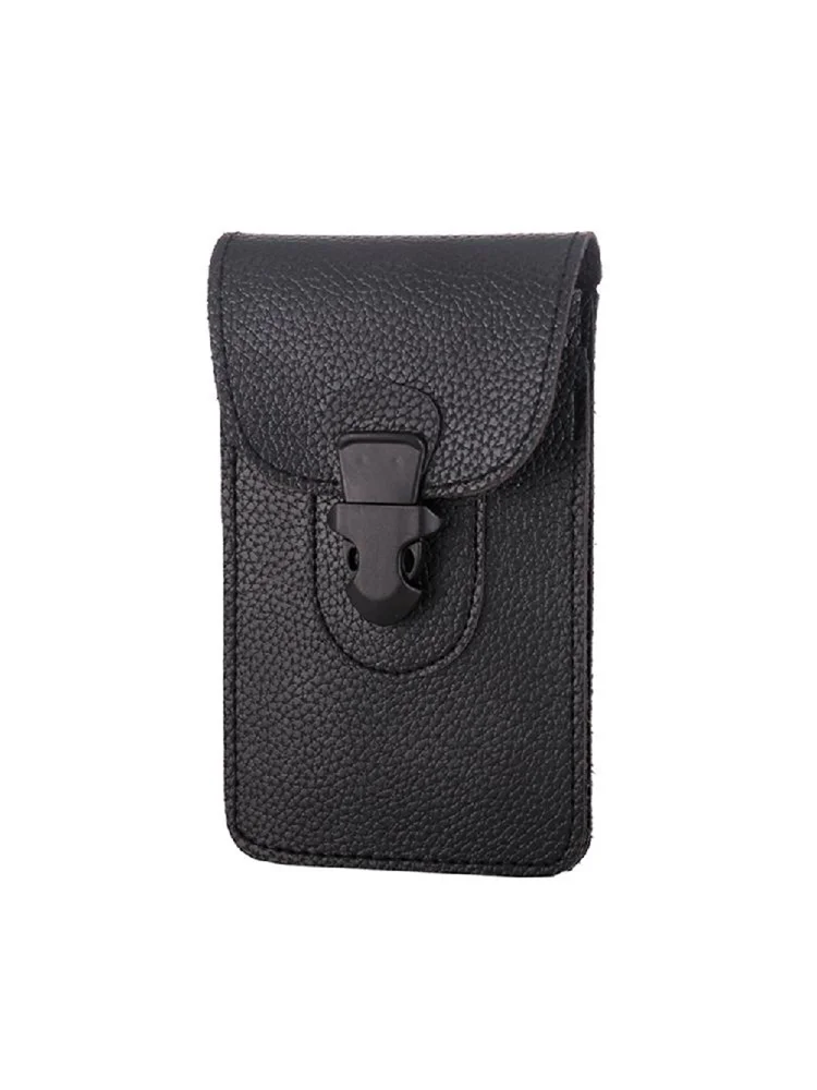 Men Leather Waist Bag Phone Purse Pocket Litchi Pattern Belt Pouch (Black)