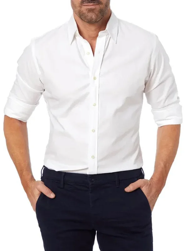 Men's Business Zipper Button Turndown Collar Long Sleeve Slim Shirt