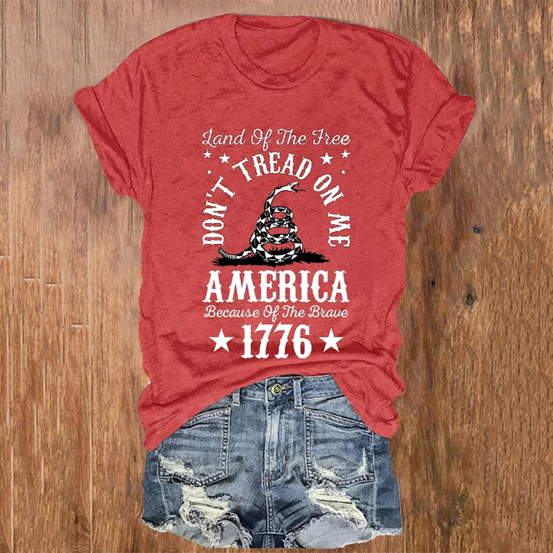 Comstylish Women's Don't Tread On Me America Because Of the Brave 1776 Print Casual T-Shirt