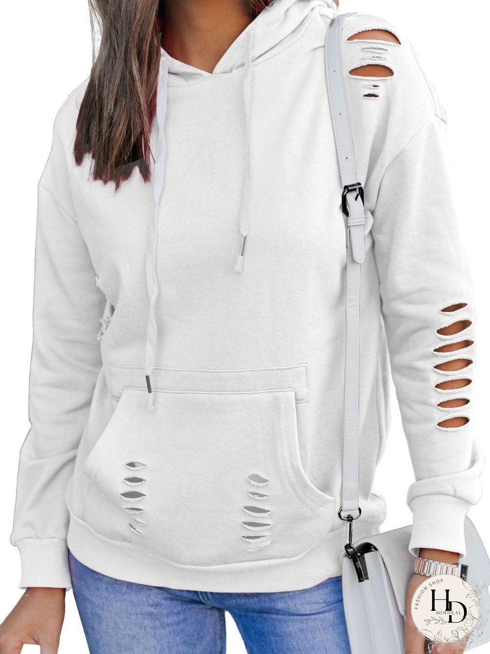 Women's Distressed Pullover Hoodie