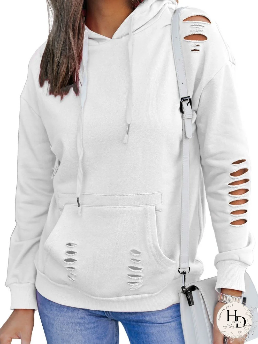 Women's Distressed Pullover Hoodie