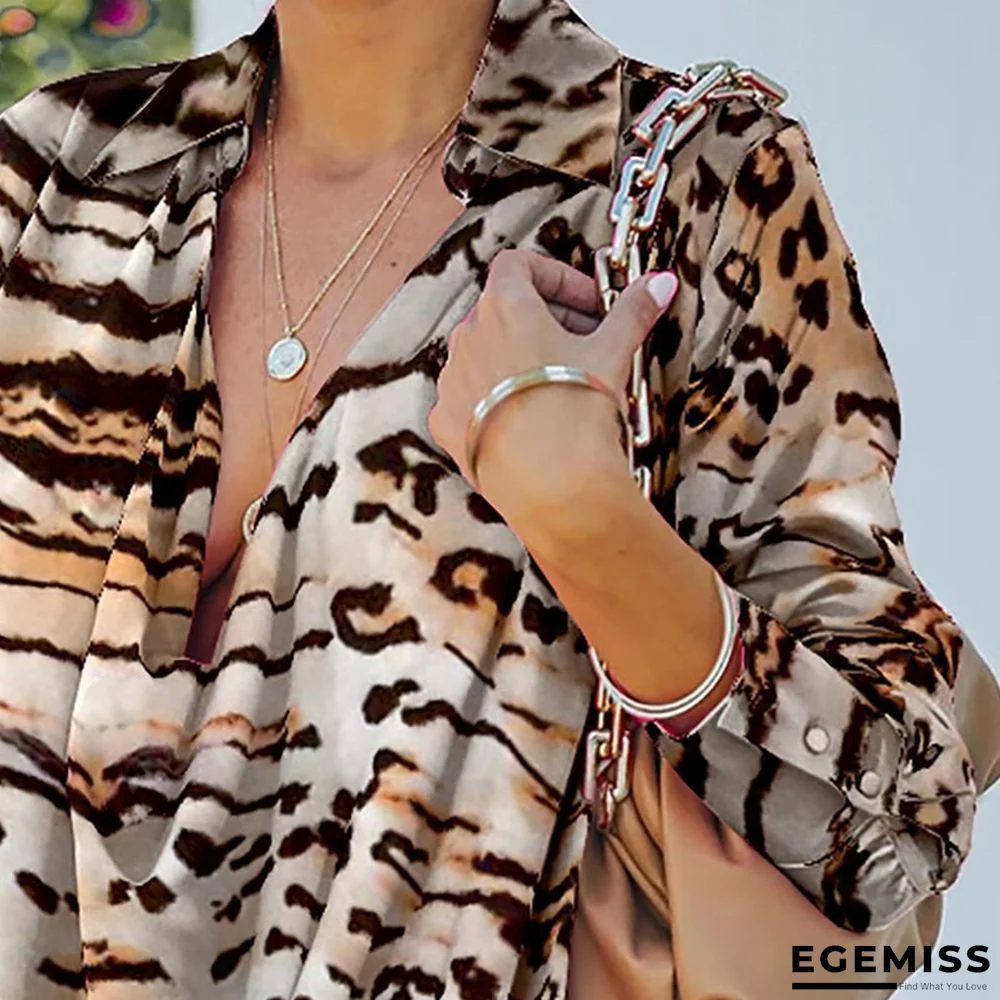 Fashion Printed Lapel Long Sleeve Casual Loose Dress | EGEMISS