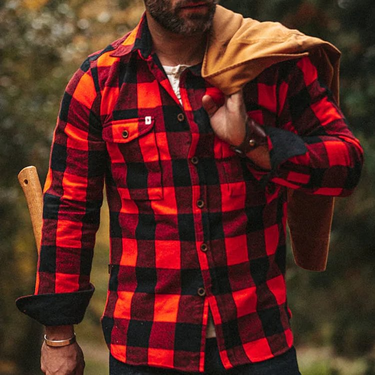 Loose Red Flannel Check Casual Shirt