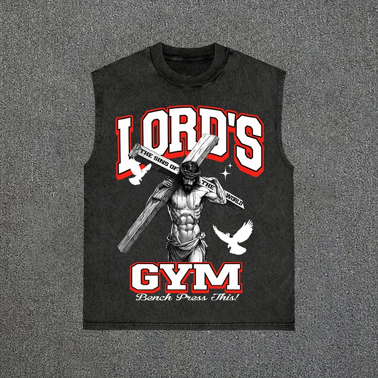 Lord's Gym Print Acid Washed Tank Top