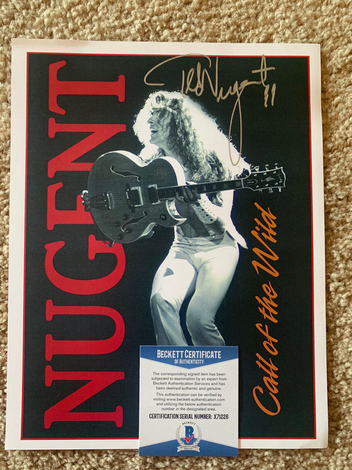 Ted Nugent Autographed Signed 9x11 Photo Poster painting Beckett Certified #17