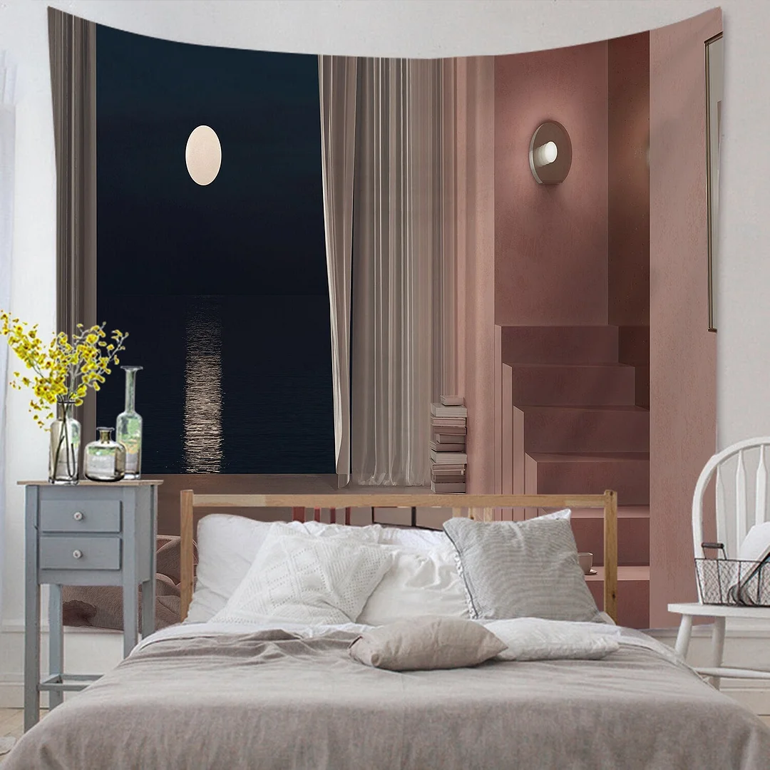 Window Tapestry View Green Plant 3D Sea Flowers Wall Hanging Carpet Blanket Bedspread Yoga Towel Home Beach Wall Decor Dropship