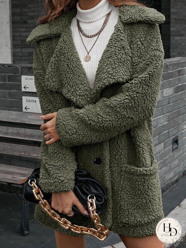 Coats Bubble Fluff Loose Lapel Pocket Trench Coat for Women