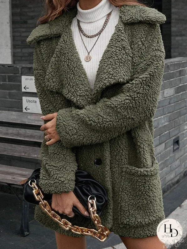 Coats Bubble Fluff Loose Lapel Pocket Trench Coat for Women