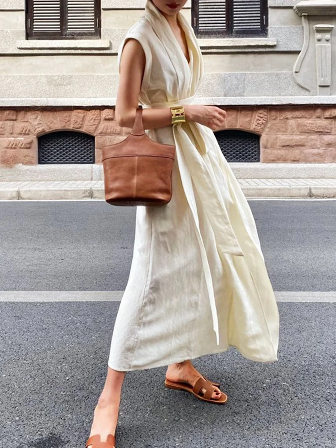 Vacation V Neck Linen Maxi Dress