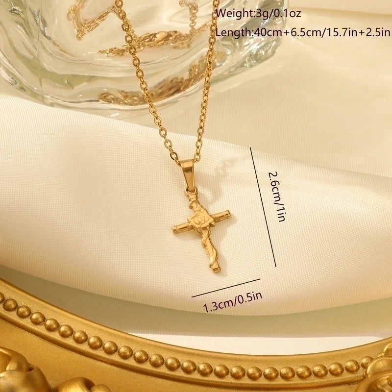 Elegant Vintage Style Cross Solid Color Stainless Steel Plating 18k Gold Plated Pendant Necklace4