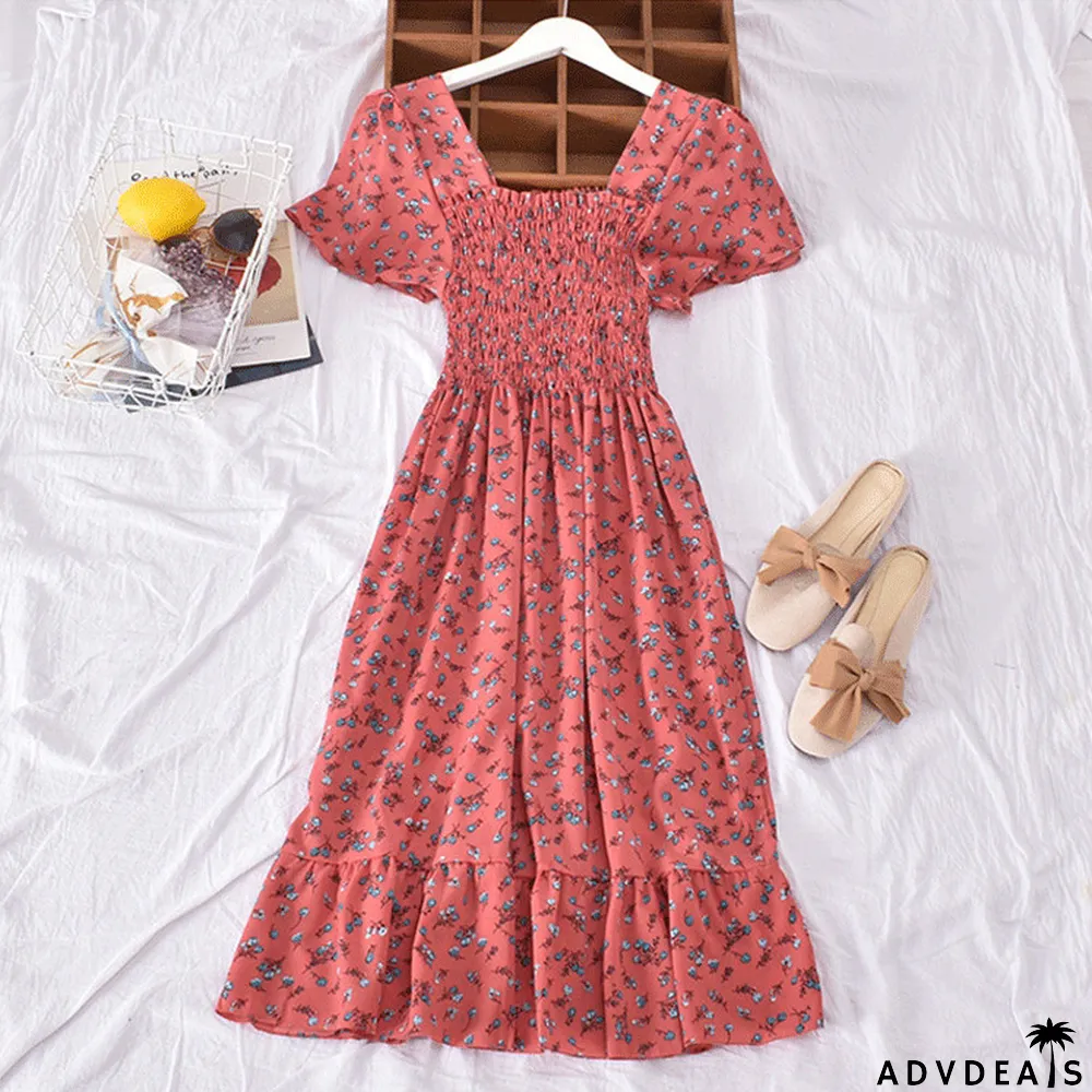 Women Short Sleeve Floral Dress