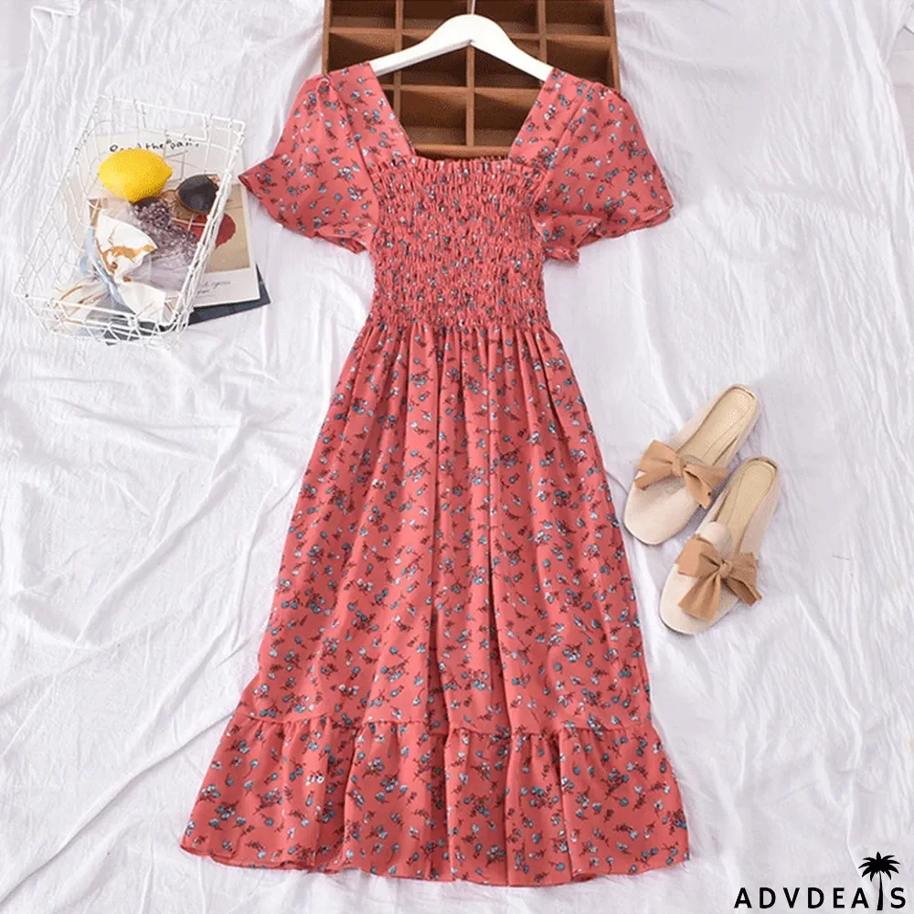 Women Short Sleeve Floral Dress