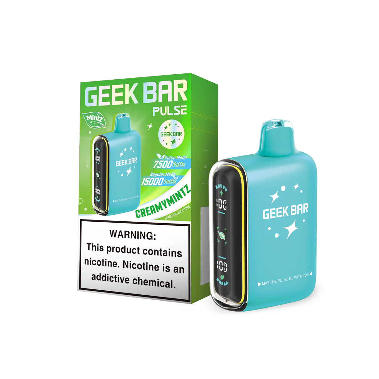 Teal Geek Bar PULSE 15K Mintz Edition disposable vape device, 15000 puffs.