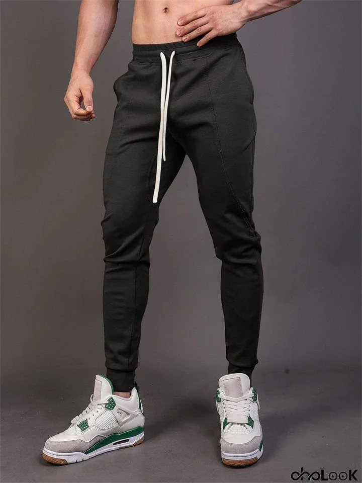 Autumn Solid Color Stretchy Elastic Waist Joggers for Men