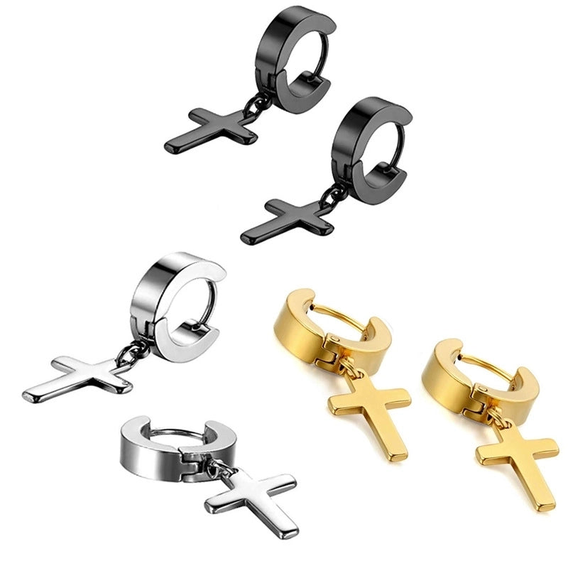 Korean Fashion Simple Cross Titanium Steel Men’s Earrings Earrings Earrings Earrings Designed Hot  Women’s Fashion