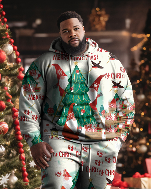 Men's Plus Size Christmas Tree Forest Graffiti Hoodie Set of Two
