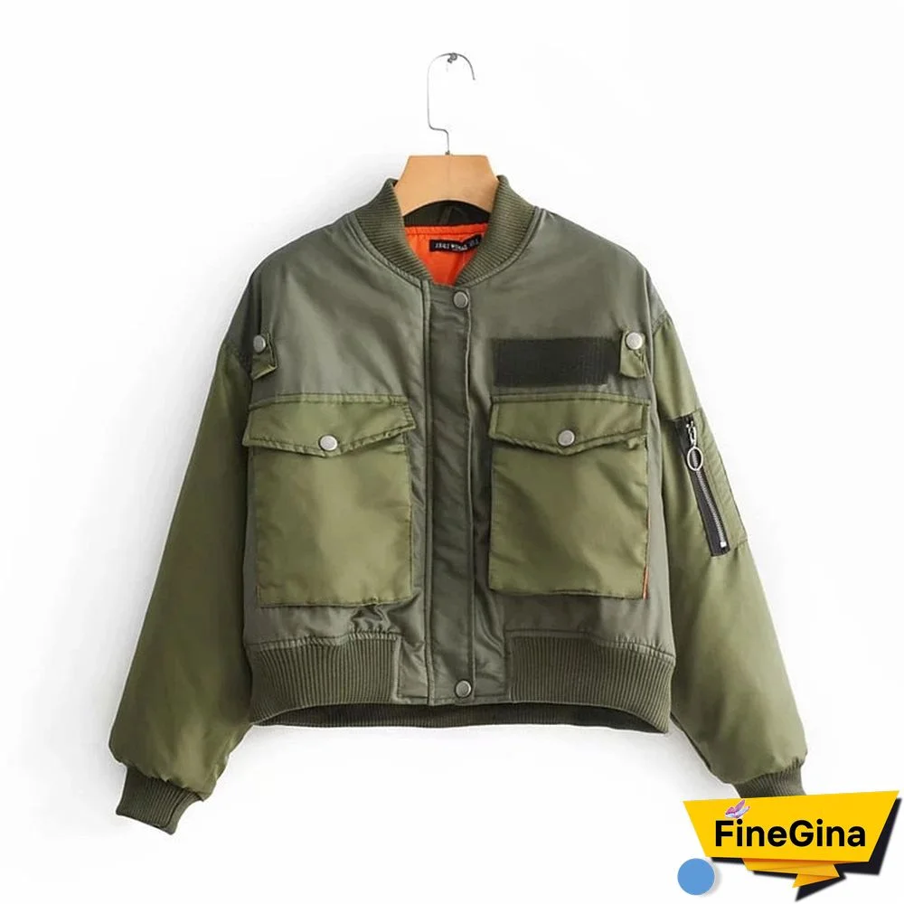 stylish lady autumn winter za green short jackets women fashion long sleeve zipper bomber jacket outwear women's coat