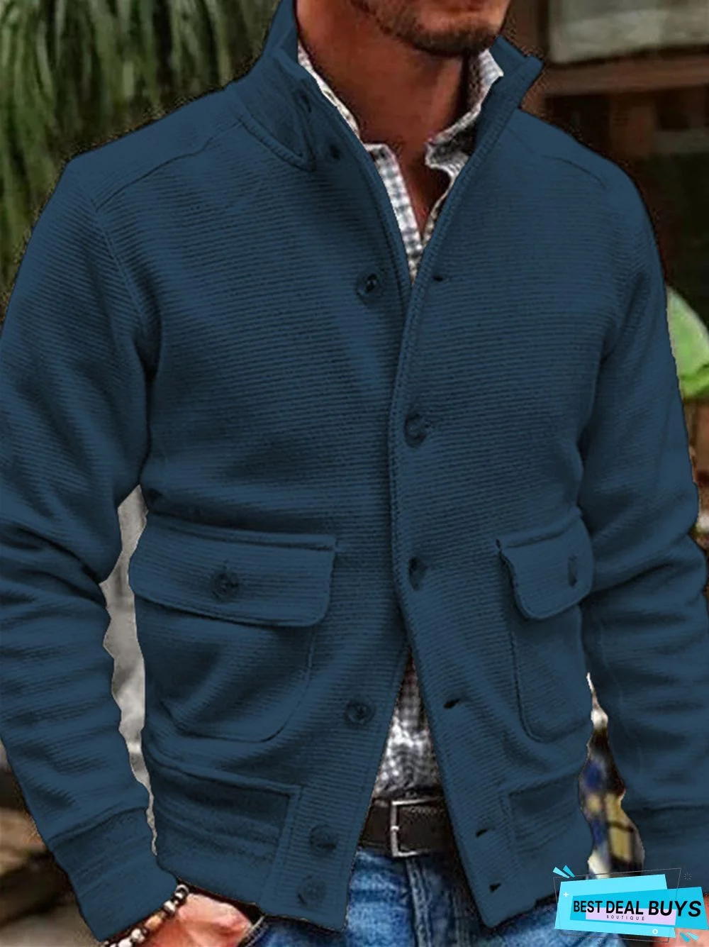 Men's Stand Collar Solid Color Casual Jacket