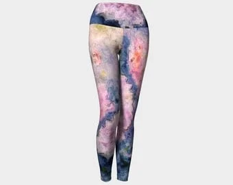 pornhint Pornhint Floral Leggings for Women, Yoga Pants, Workout Clothing, Pink Flowers, Dark Blue Printed Leggings for Summer, Compression Fit, Canadian Art